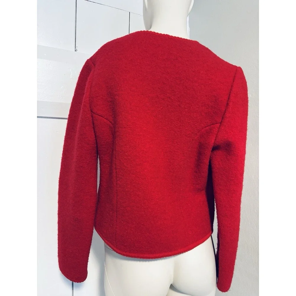Vintage The‎ Eagles Eye Size 10 Boiled Wool Red Cardigan Sweater Silver Buttons